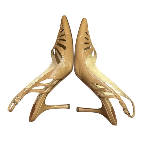 Jimmy Choo Embossed Leather Cutout Accent Slingback Pumps EU 37.5/US 7.5 Heels - Picture 5 of 10